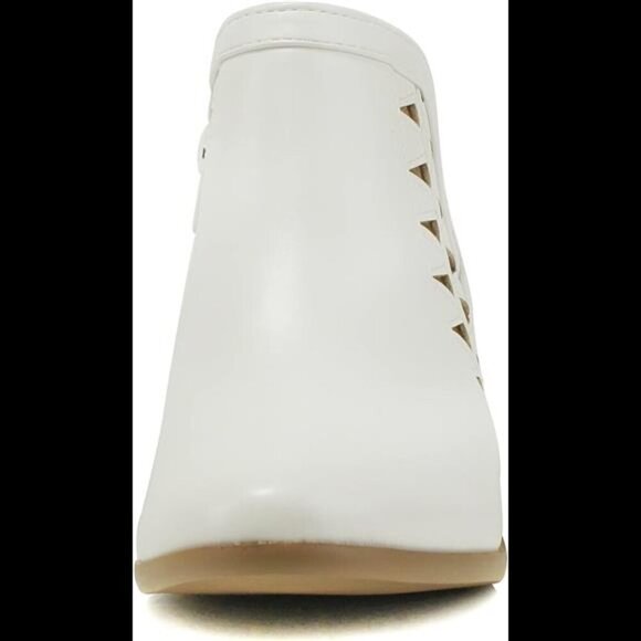 New Womens Perforated Cut Out Stacked Block Heel Ankle Booties - Picture 4 of 5